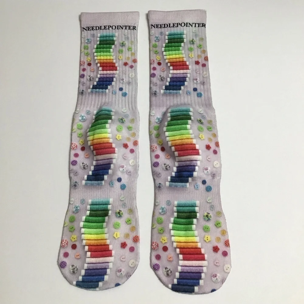 Needle-pointer MEDIUM Crew Socks Seamstress Fun Print Women’s Novelty Purple